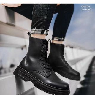 Giày boots nam màu đen buộc dây phối khóa kéo hông đẹp K393