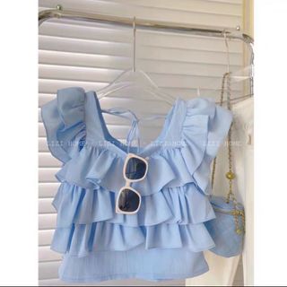 Áo kiểu hàng Trung xếp tầng croptop bánh bèo