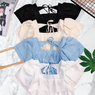 Áo kiểu hàng Trung xếp tầng croptop bánh bèo
