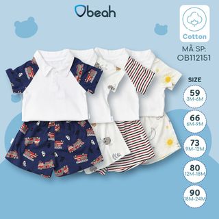 Bộ polo trẻ em Obeah size 3-24m (Bộ thun cotton cộc tay bé trai)
