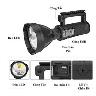 Đèn pin siêu sáng pha to có chân đỡ đèn pin xách tay W590 siêu sáng