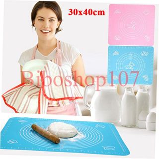 Tấm lót nhào bột silicon 30x40cm + Cán lăn bột gỗ