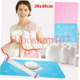 Tấm lót nhào bột silicon 30x40cm + Cán lăn bột nhựa đúc 23cm