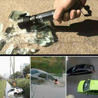 Đèn Pin Siêu Sáng Tự Vệ Đa Năng Có Búa Phá Kính Xe Ô Tô Chính Hãng