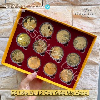 BỘ QUÀ TẶNG ĐỒNG XU 12 CON GIÁP MẠ VÀNG - PHONG THỦY MAY MẮN giá sỉ