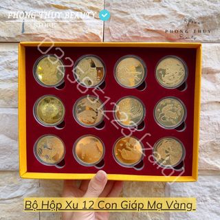 BỘ QUÀ TẶNG ĐỒNG XU 12 CON GIÁP MẠ VÀNG - PHONG THỦY MAY MẮN
