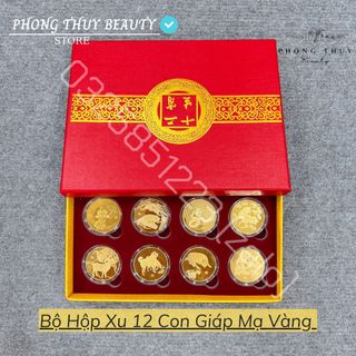 BỘ QUÀ TẶNG ĐỒNG XU 12 CON GIÁP MẠ VÀNG - PHONG THỦY MAY MẮN
