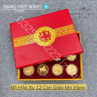 BỘ QUÀ TẶNG ĐỒNG XU 12 CON GIÁP MẠ VÀNG - PHONG THỦY MAY MẮN