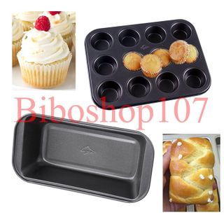 Combo 1 Khuôn chống dính 12 ô mini + 1 khuôn chống dính loaf mini 18x10