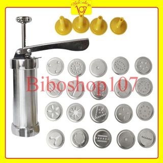 Khuôn nhấn bánh qui cookies press Inox 20 mặt kèm 4 đuôi bắt