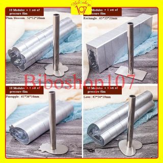 Bộ 10 khuôn nhôm nhấn bánh dứa, bánh qui kèm 01 dụng cụ nhấn