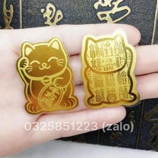 Miếng Dán Mèo Thần Tài Mạ Vàng Dán Ốp Điện Thoại Phong Thủy May Mắn💰