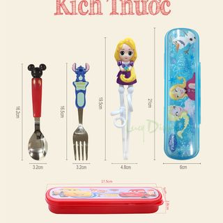 Set muỗng nĩa đũa tập ăn 3D và hộp đựng thương hiệu Disney