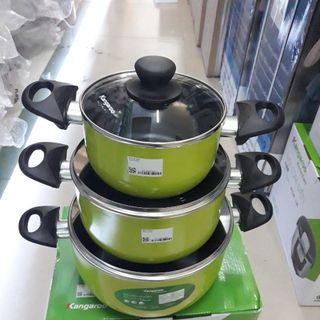 Bộ 3 chiếc nồi nhôm chống dính nắp kính Kangaroo KG993MX hàng chính hãng