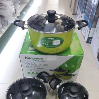 Bộ 3 chiếc nồi nhôm chống dính nắp kính Kangaroo KG993MX hàng chính hãng