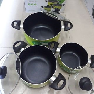 Bộ 3 chiếc nồi nhôm chống dính nắp kính Kangaroo KG993MX hàng chính hãng