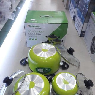 Bộ 3 chiếc nồi nhôm chống dính nắp kính Kangaroo KG993MX hàng chính hãng