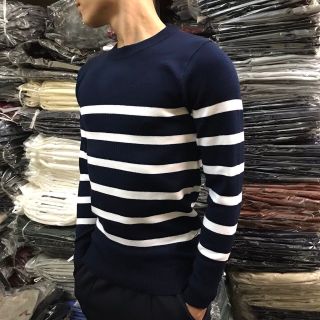 Áo len nam cổ tròn kẻ, len dệt kim, kiểu dáng Hàn Quốc kecanguoi-m9