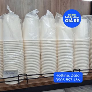 Set 25 cốc giấy dùng 1 lần 360ml, ly giấy 12oz uống nước, cà phê màu trắng - Bao Bì Nhựa Giá Rẻ giá sỉ