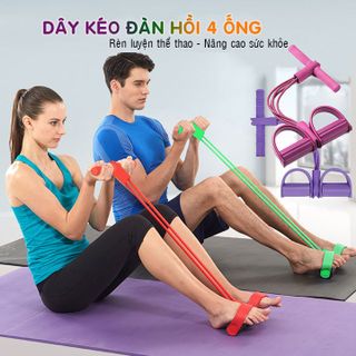 SP036-Dây kéo đàn hồi 4 ống cao su bàn đạp chân -dụng cụ tập gym thể dục săn chắc bụng tay vai tại nhà cho nam nữ tập thể hình