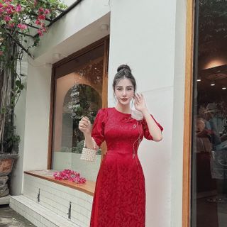 ÁO DÀI GẤM HOA CHIỀM KẾT HOA ĐÁ KHÁNH LINH - KL01