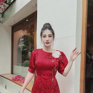 ÁO DÀI GẤM HOA CHIỀM KẾT HOA ĐÁ KHÁNH LINH - KL01