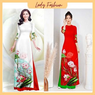 Áo dài in 3D họa tiết hoa sen AD09 - Lady Fashion giá sỉ