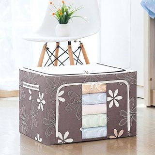 Hộp vải đựng quần áo khung thép giỏ thùng đựng đồ đa năng gấp gọn khóa kéo cất chăn màn đồ lót có nắp kt lớn 100L
