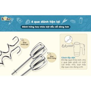 Máy Đánh Trứng Kem Cầm Tay Mini Bear với chức năng trộn bột nhào bột nhồi Bột DDQ-B02L1 - Hàng Chính Hãng - BH 12 tháng
