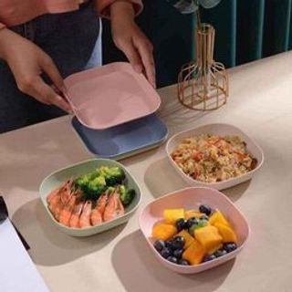 Đĩa nhựa lúa mạch bộ 8 đĩa vuông, đĩa đựng thức ăn, đựng bánh kẹo, an toàn cho sức khoẻ nhiều màu sắc S03