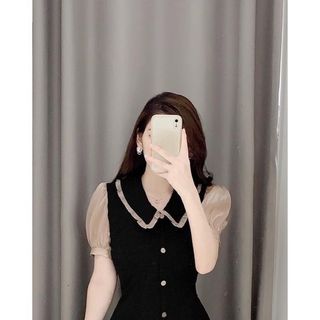 Váy đầm tiểu thư thiết kế cổ bèo sơ mi vai phồng sang chảnh chiết eo tôn dáng chất vải cao cấp mặ đi làm đi chơi du lịch