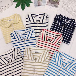 Áo cổ bẻ sọc 787 FASHION kéo khoá