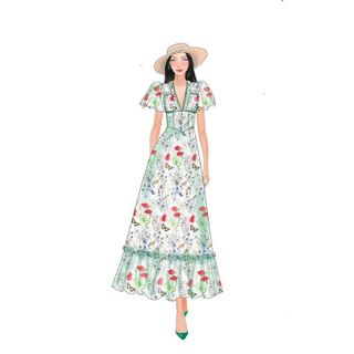 Đầm maxi dài cổ V váy nữ vải tơ hoạ tiết hoa bướm in thiết kế sang chảnh mặc đi chơi du lịch biển nghỉ mát resort dựtiệc
