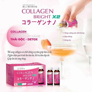 Nước uống Collagen Bright X2 công nghệ Nhật Bản Hỗ trợ trẻ hóa sáng da chống lão hóa hộp 10 chai