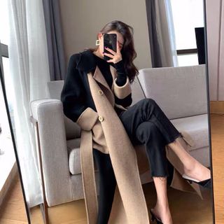 Áo khoác mangto nữ hai mặt siêu cấp dáng dài qua gối phong cách Hàn Quốc, áo khoác dạ len cao cấp