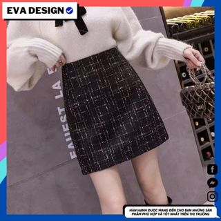 Chân váy ngắn dáng chữ A hot trend Eva design , chất vải dạ tweed màu đen kẻ sọc có quần trong siêu xinh giá sỉ