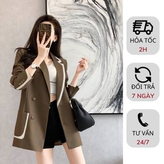 Áo khoác vest blazer nữ dài tay phong cách Hàn Quốc cổ 2 ve có đệm vai dáng eo thiết kế đính khuy phù hợp đi chơi đi làm