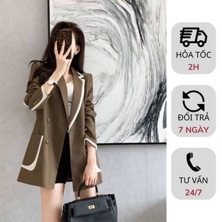 Áo khoác vest blazer nữ dài tay phong cách Hàn Quốc cổ 2 ve có đệm vai dáng eo thiết kế đính khuy phù hợp đi chơi đi làm