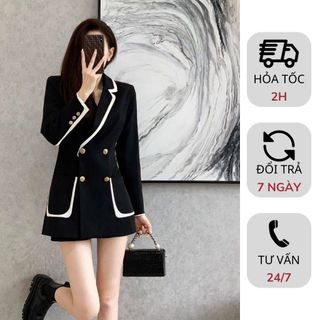 Áo khoác vest blazer nữ dài tay phong cách Hàn Quốc cổ 2 ve có đệm vai dáng eo thiết kế đính khuy phù hợp đi chơi đi làm