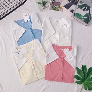 Áo kiểu hàng Qc phối cổ lá ren