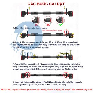 SP008-Thanh tập xà đơn treo tường gắn cửa cao cấp có chốt chống xoay tùy chỉnh từ 72 - 140cm phù hợp tập thể thao tại nhà