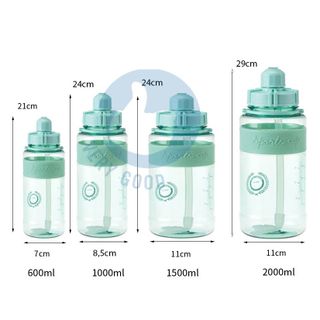SP005-Bình đựng nước thể thao tập gym đi học từ 0,6 - 2 lít chai nhựa 1l 2l chia vạch tặng dây đeo vòi ống hút cute