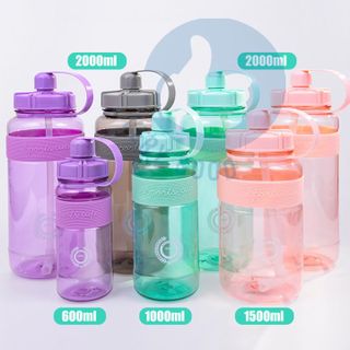 SP005-Bình đựng nước thể thao tập gym đi học từ 0,6 - 2 lít chai nhựa 1l 2l chia vạch tặng dây đeo vòi ống hút cute