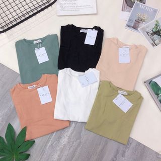 Áo thun gân ôm cổ tròn from ngắn - from dài hàng Qc xịn bảng màu đẹp
