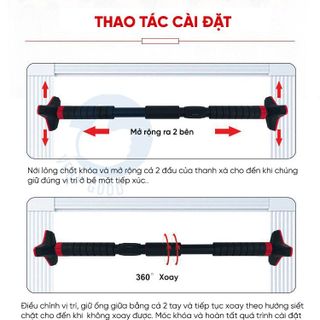SP029-Xà đơn treo tường gắn cửa cao cấp 3 cạnh có chốt chống xoay tải trọng lên đến 200kg độ dài tùy chỉnh từ 92 đến 130cm