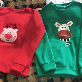 Áo sweater noel chất thun nỉ dày mịn logo thêu form dưới 73kg