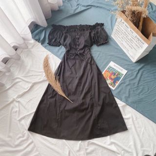 Đầm váy trắng đi tiệc cổ bèo đan dây trước 4 sizes