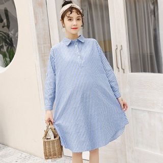 ĐẦM SUÔNG SỌC CỔ SƠ MI THẮT EO - DT1700