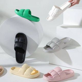 Dép Bánh Mì Nữ, Dép Quai Ngang Lượn Sóng Nữ Chất Liệu EVA Siêu Êm - Dép nữ đế bánh mì cao quai ngang họa tiết gấu hoa cute dép nhựa siêu nhẹ êm chân