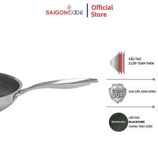 Chảo chống dính Saigoncook Blackcube Prime X3 - Cạn lòng inox 304 Size 20